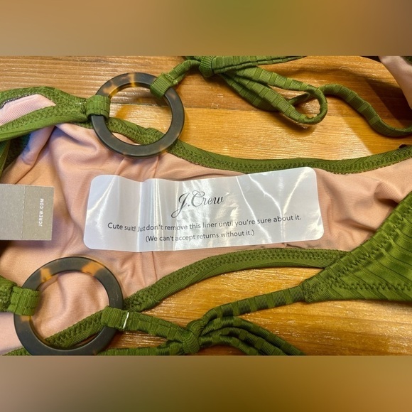 NWT J. Crew Green Wide-Rib Curved-Waist Cheeky String Bikini Bottom w/ Rings, L - Picture 7 of 14